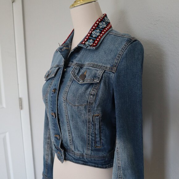 Embroidered Denim Jacket – Medium Wash Jean Jacket with Boho Details - Picture 4 of 7